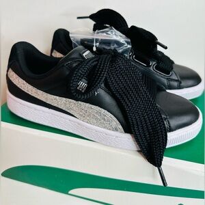 New Puma Basket Heart Glitter black/silver Sneakers Tennis Shoes Women’s 36 6